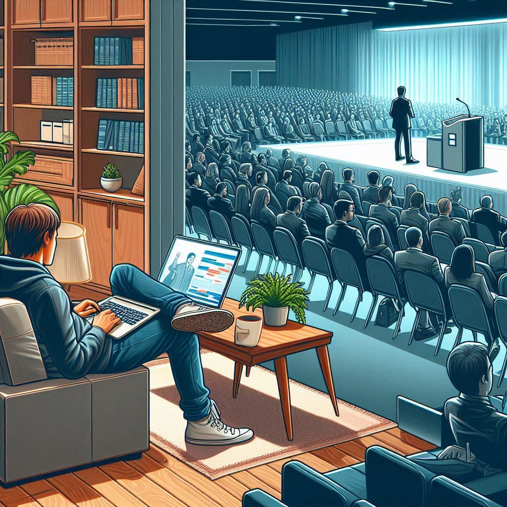 Digitale Kunst mit einer klaren Zweiteilung Auf der linken Seite sitzt eine Person in Alltagskleidu